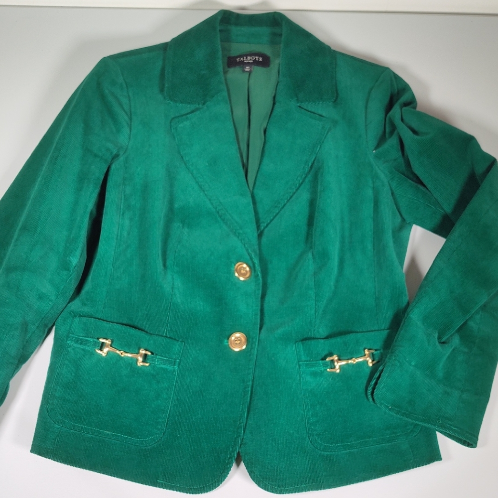Talbots‎ emerald green corduroy equestrian style blazer jacket 8 petite